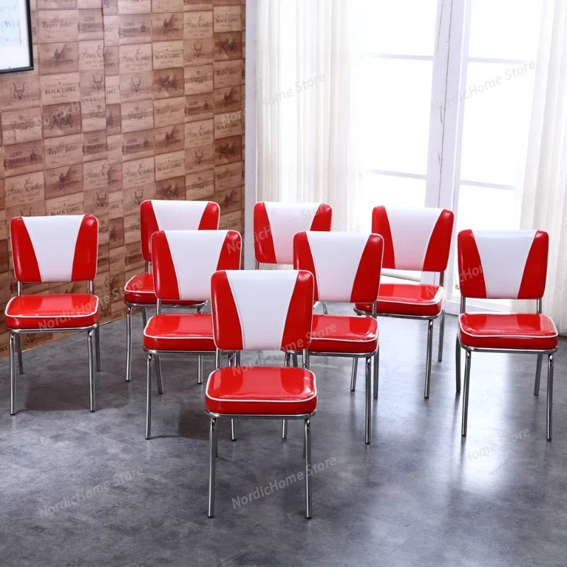 HOT American, Vintage, Dining Chairs, Leather, Soft Bag, Stainless Steel, Burger Bar, Backrest, Dining Room, Chairs