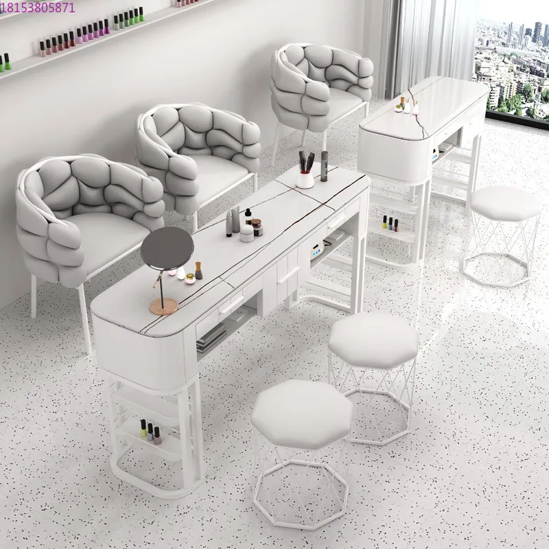 

Комбинированный мраморный столик в кремовом стиле, одинарный, двойной, для дизайна ногтей, японский светлый роскошный стол