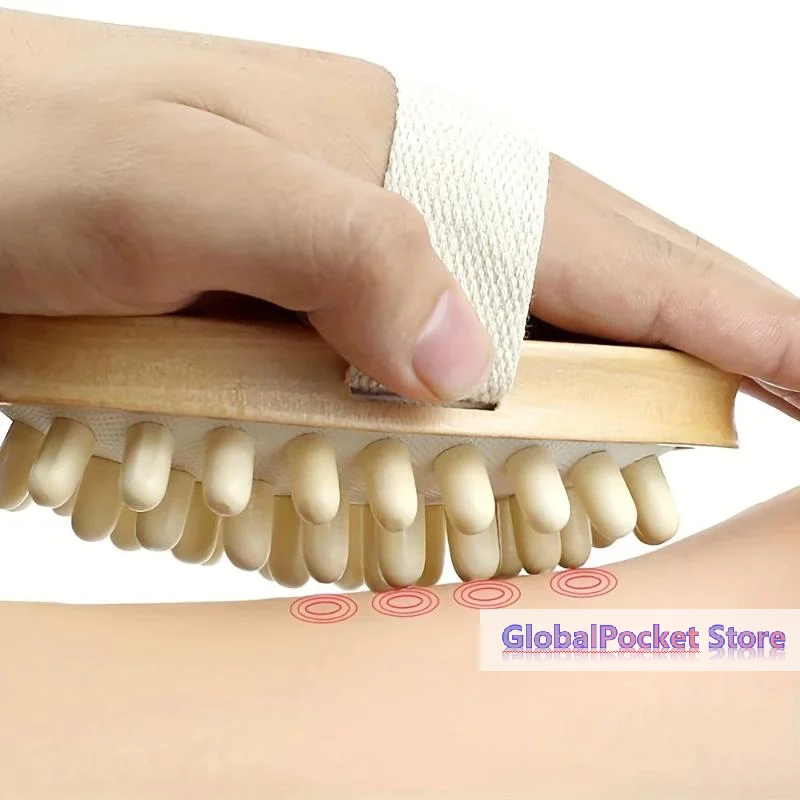 [TG823]Wooden Body Massage Brush With Smooth Wood Nodes Soft Hand Strap For Muscle Relaxation Exfoliation Spa Care