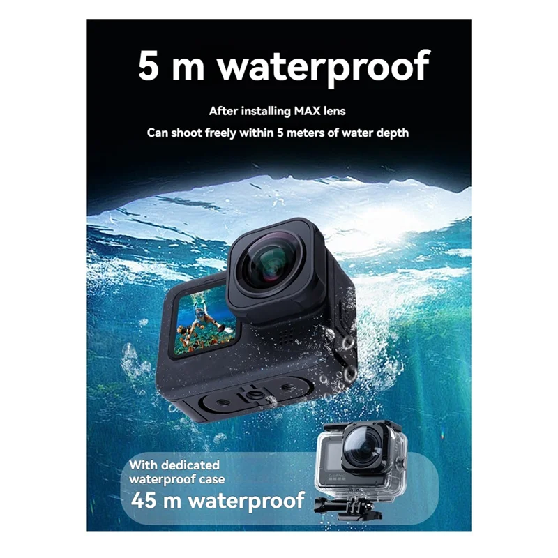

-A99Z 1555 ° Широкоугольный объектив Max для Gopro 12, 11, 10, 9, водонепроницаемый, 5 м, с защитой от сотрясений, с водонепроницаемым чехлом