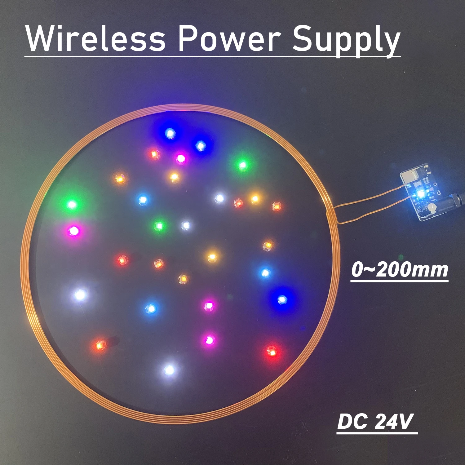 0 ~ 200mm bezprzewodowy zasilacz nadajnik cewka indukcyjna DC 24V + 5 szt. Odbiornik bezprzewodowa lampa LED