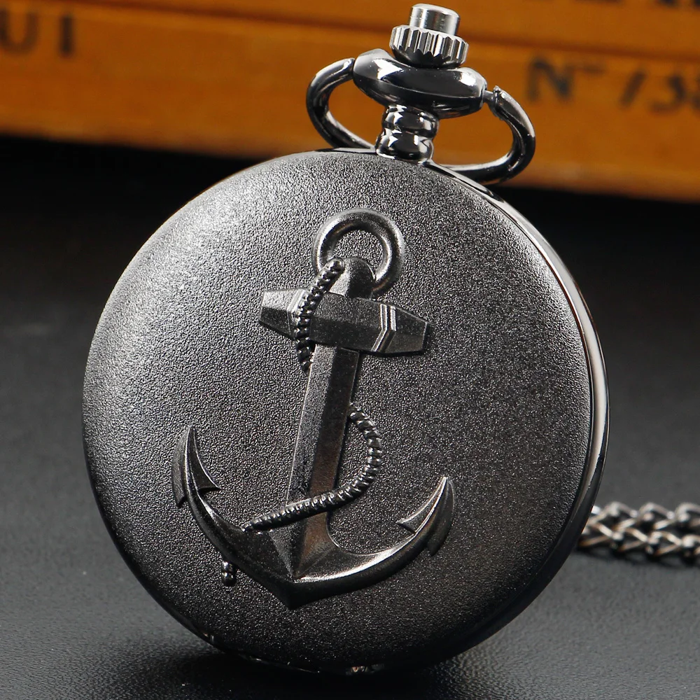 Vintage Pirate Anchor Quarzt Pocket Watch with Chain Necklace Mens Women Quartz Pendant Watches Clock Chain