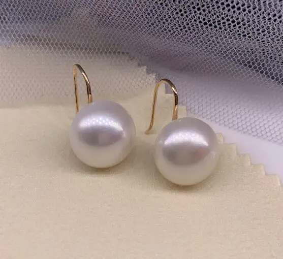 

Huge AAA Natural 12-13mm White South Sea Pearl Hook Earrings Fine Silver