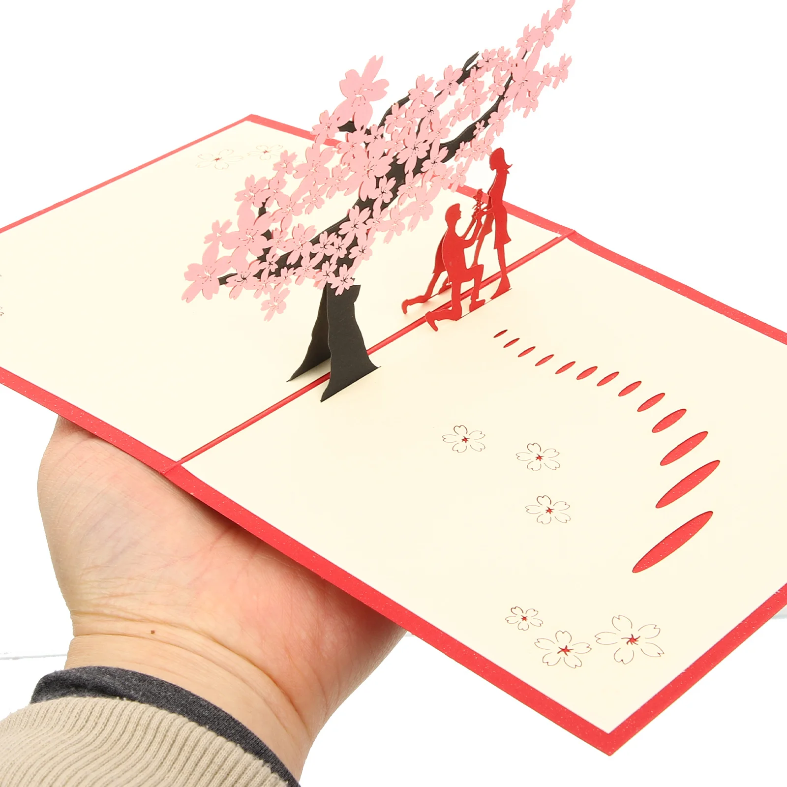 

2Pcs 3D Cherry Up Card Romantic Love Greeting Card for Wife Anniversary Birthday Valentine Love Showing Cards