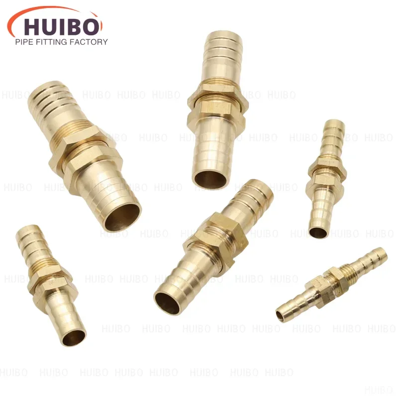 ID Pipe 6 8 10 12 14 16mm Hose Barb Bulkhead Brass Barbed Tube Pipe Fitting Coupler Connector Adapter For Fuel Gas Water Copper