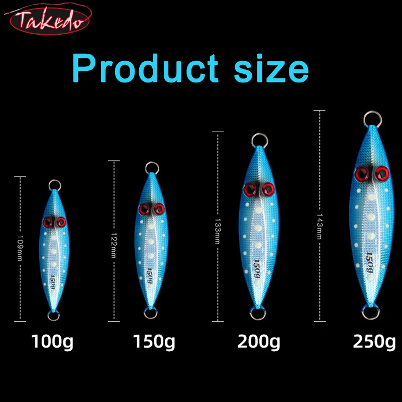 TAKEDO 100g 150g 200g 250g Metal Vibration Jig Bait  Slow Pitch Jigging Lure Luminous Fishing Lure Trolling Lead Jig Bait