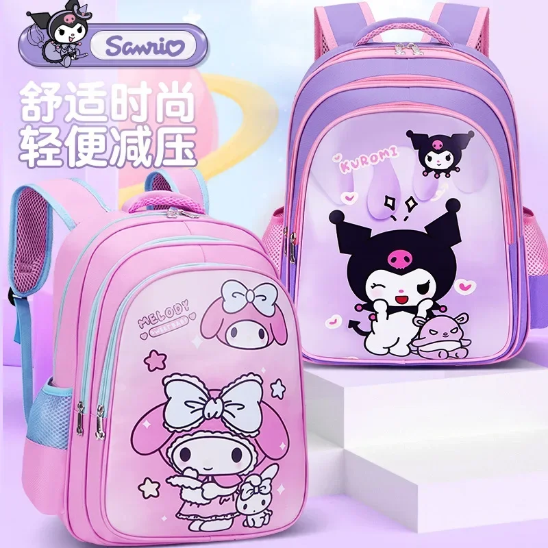 Sanrio Hello Kitty Schoolbag, estudante menina jardim de infância mochila, grande capacidade, bolsa de ombro dos desenhos animados, bolsa Kuromi, novo