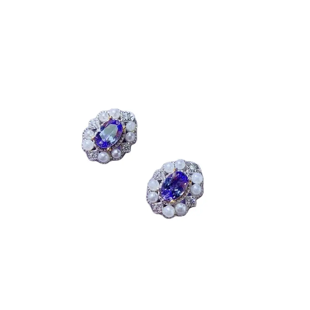 

SHILOVEM 925 Sterling Silver Natural Tanzanite earrings Classic Fine Jewelry Women Wedding Gift Wholesale 4*6mm le0406200agts