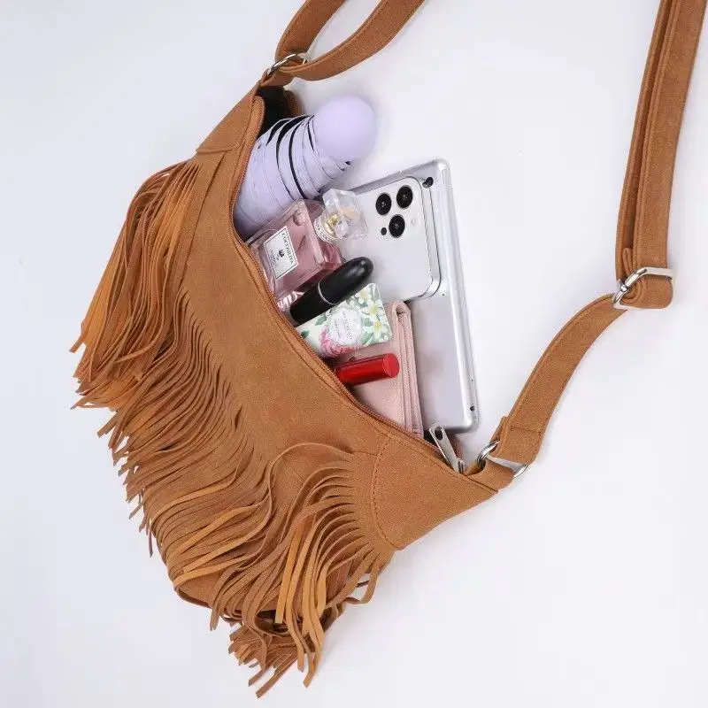 Vintage Bohemian Long Tassel Crossbody Bag Large Capacity Hippie Gypsy High Quality Shoulder Bag Travel Vacation Beach Bag