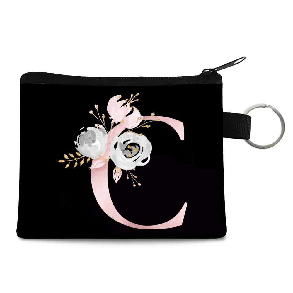 Coin Purses Canvas Bag Zipper Coin Key Bag Money Pocket Women Men Hand-held Coin Purse Small Wallet Kid Pink Flower Print Hanbag
