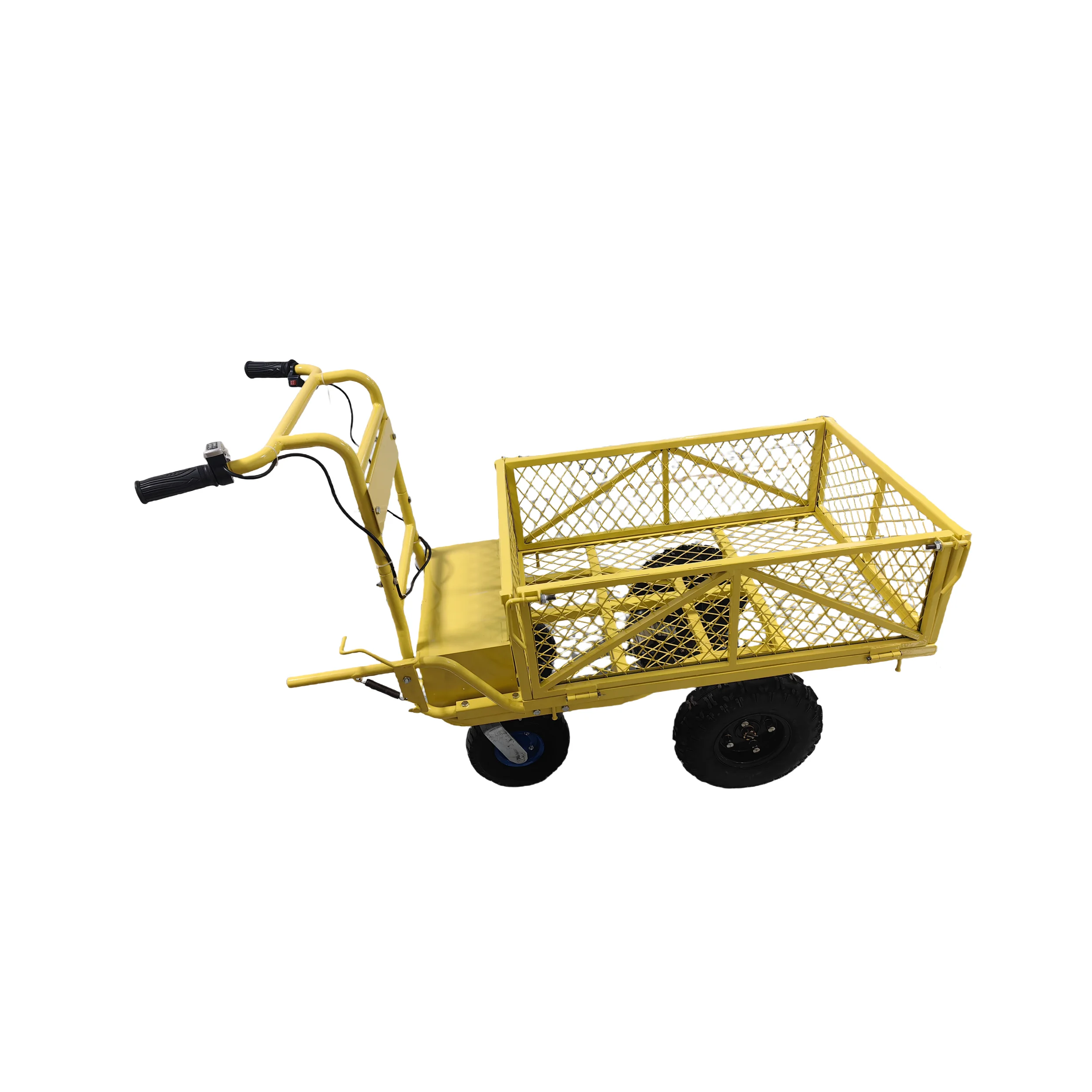 

4 Wheels Utility Electric Motor Trailer Power Hand Truck Steel Crate Wagon Trolley Tool Cart Wagon