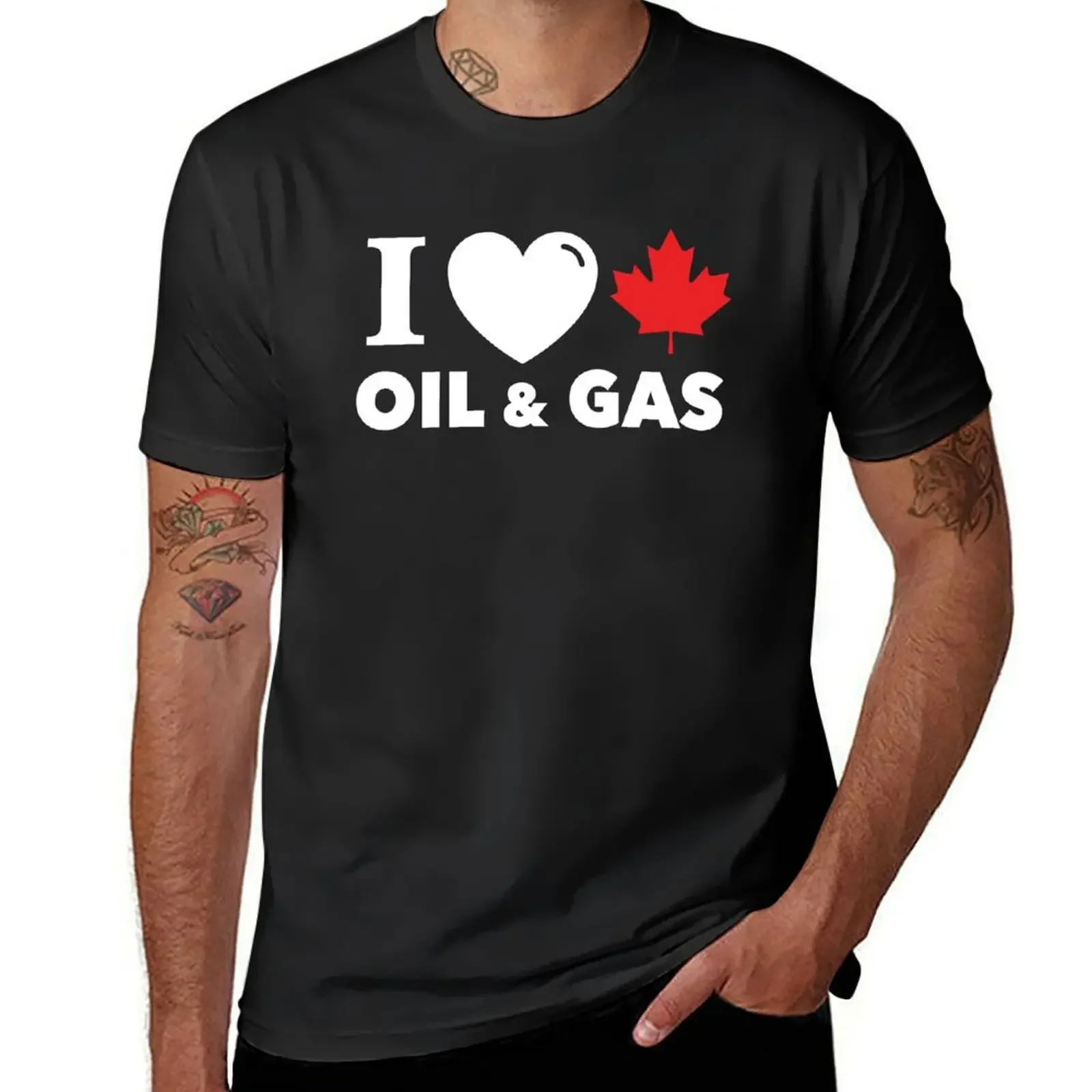 

I Love Canadian Oil and Gas Red Heart and Maple Leaf Alberta Pipelines black background HD HIGH QUALITY ONLINE STORE T-Shirt