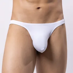 Ultra-thin Man G-string And Thong Sexy Low-rise Solid Color Underpants Ice Silk Male 3D Bulge Pouch Bikini T-back Panties Tangas