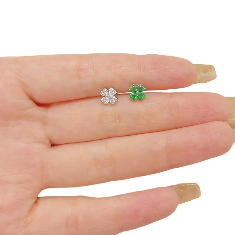 G23 Titanium EAR PIERC with 4 Heart Zircon Top Cartilage Tragus Earrings Ear Lip Helix Studs Tongue Threaded Piercing Jewelry