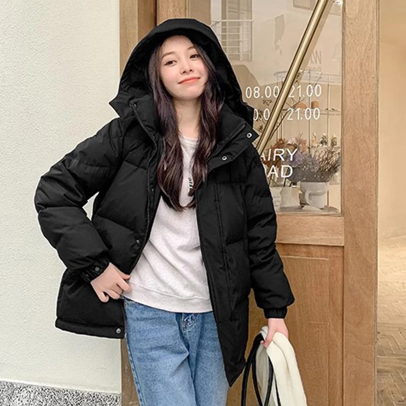 2024ฤดูหนาวผู้หญิงWarm Parkasลําลองหนาคอลงเสื้อแจ็คเก็ตผ้าฝ้ายเกาหลีหลวมHoodedผ้าฝ้ายเบาะOutwear
