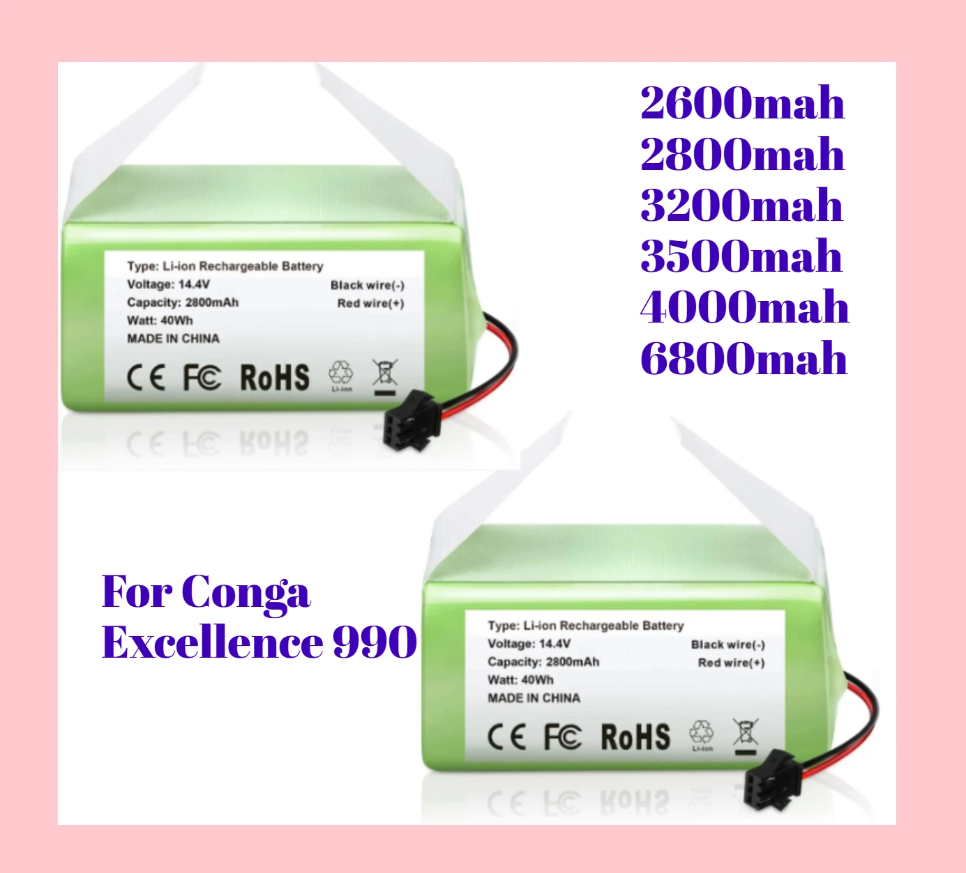 6800mAh 14 4V High Capacity Battery Replacement for Conga Excellence 990 Robot Vacuum Cleaner Long Runtime Power Supply