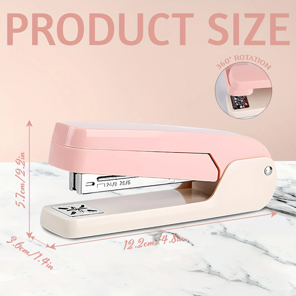 360° Rotatable Desktop Stapler, 8 Direction Binding Stapler for Booklet Center Seam, 20 Sheet Capacity Office Stapler
