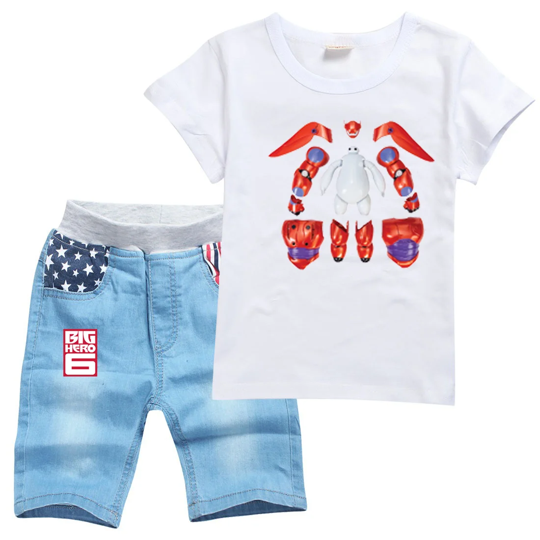 Big Hero 6 Baymax Boys Girls Women Men Summer T-shirt Cartoon Fasion Jeans Casual Comfortable Clothing Sets