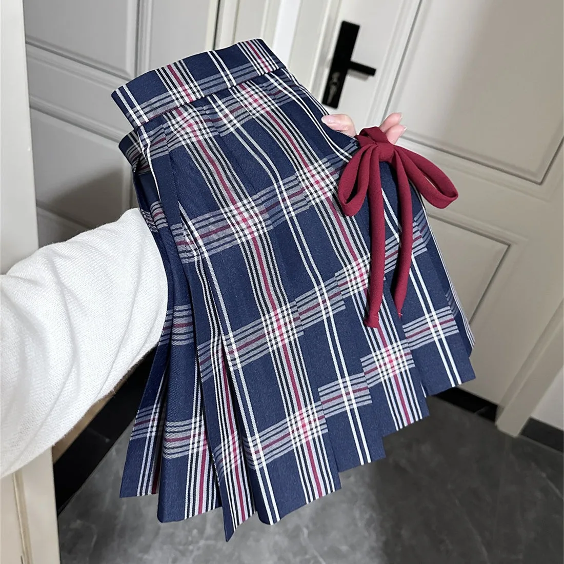 Japanese JK Uniform Multi-color Plaid Skirt-campus Style High Waist Pleated Skirt with Bow School Style for Cosplay Student