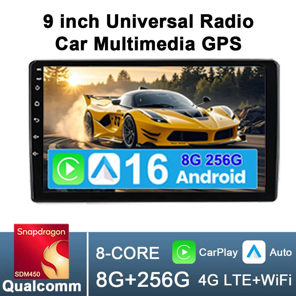 

2Din 9-inch Universal Android Car Radio Headunit Intelligent System 4G WiFI BT Auto CarPlay GPS Navigation Qualcomm 8 Core