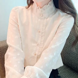 French Collar Chiffon Shirt for Women New Fashionable and Stylish Style Beautiful Shirt Long Sleeved Base Shirt Top