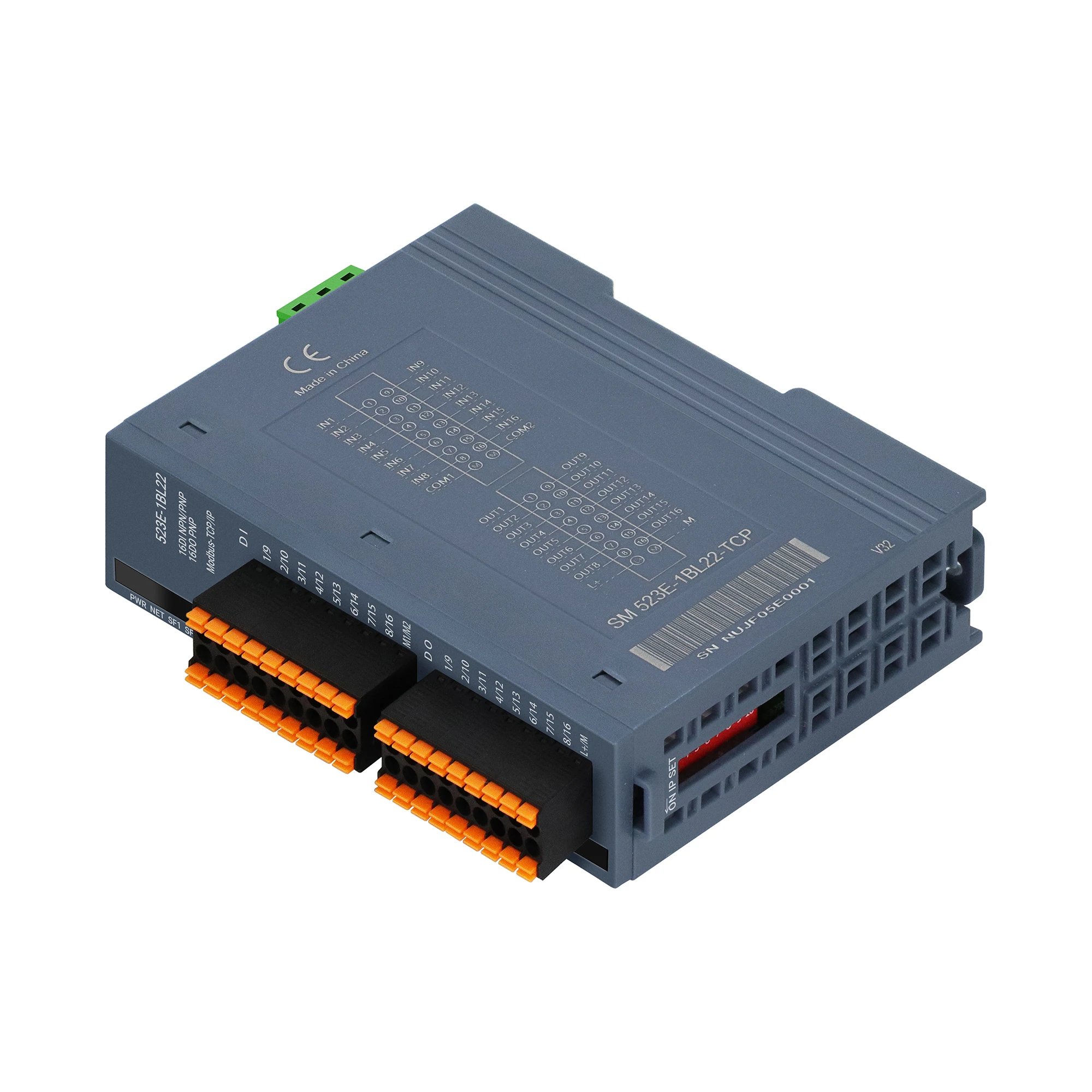 Modul I/O Terdistribusi Unik 2026 Modbus-TCP I/O Coupler Jarak Jauh 3 RJ45 24VDC IP20 16DI 16DO(PNP)