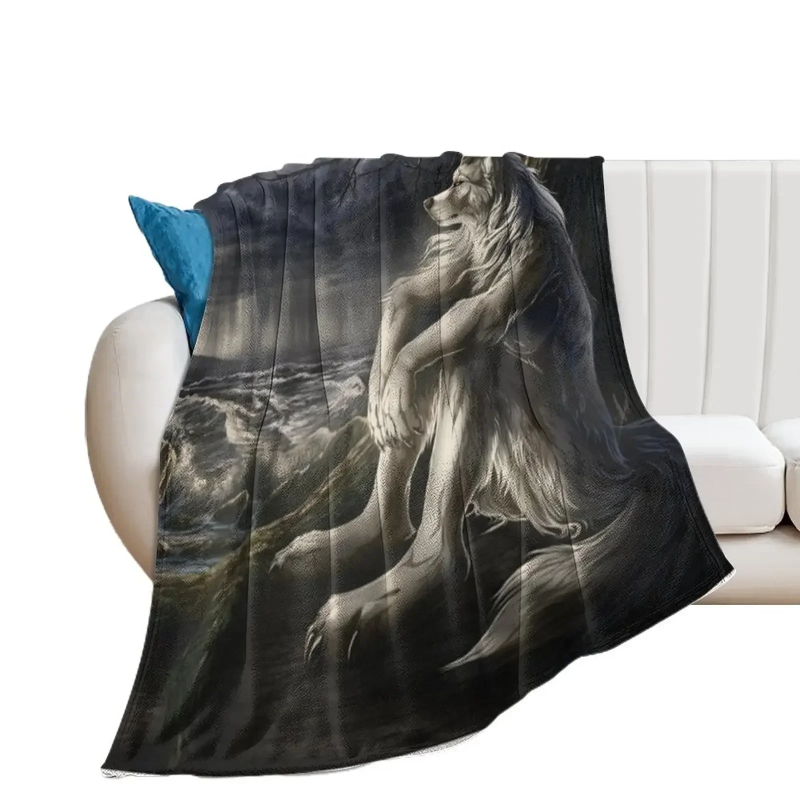 

emo white wolf sitting sad meme Throw Blanket Comforter Stuffeds Blankets