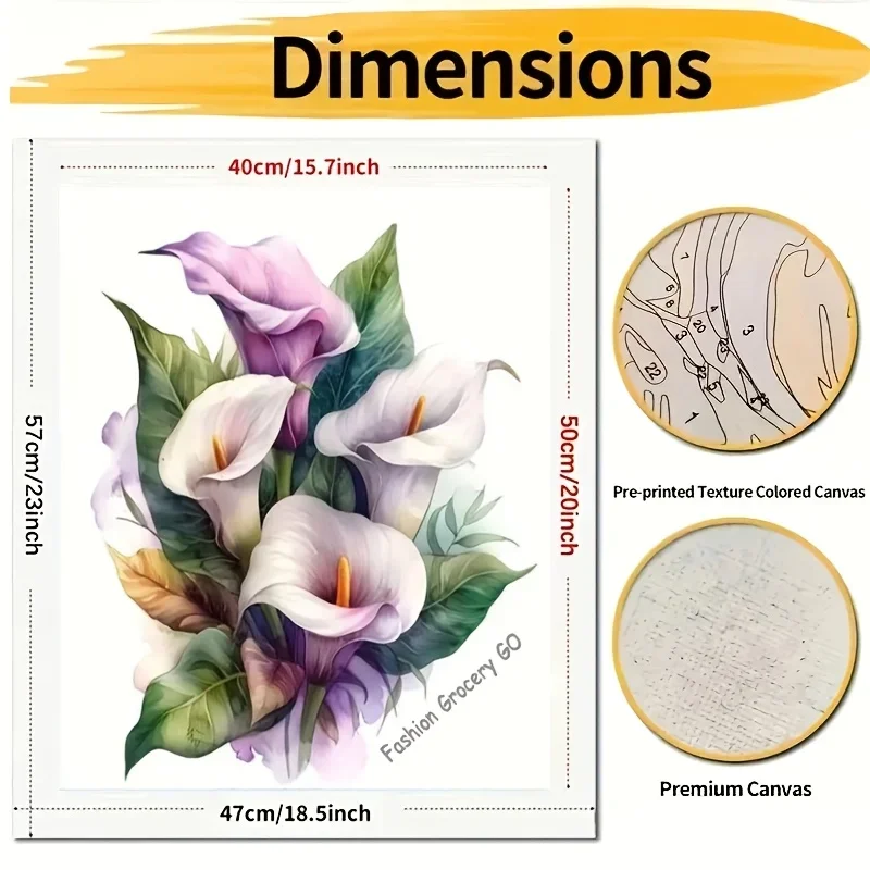 Professional Art Use 1 Set Adult DIY Paint by Numbers Kit: A Bouquet of Colorful Calla Lilies, Acrylic Painting Set with Brushes
