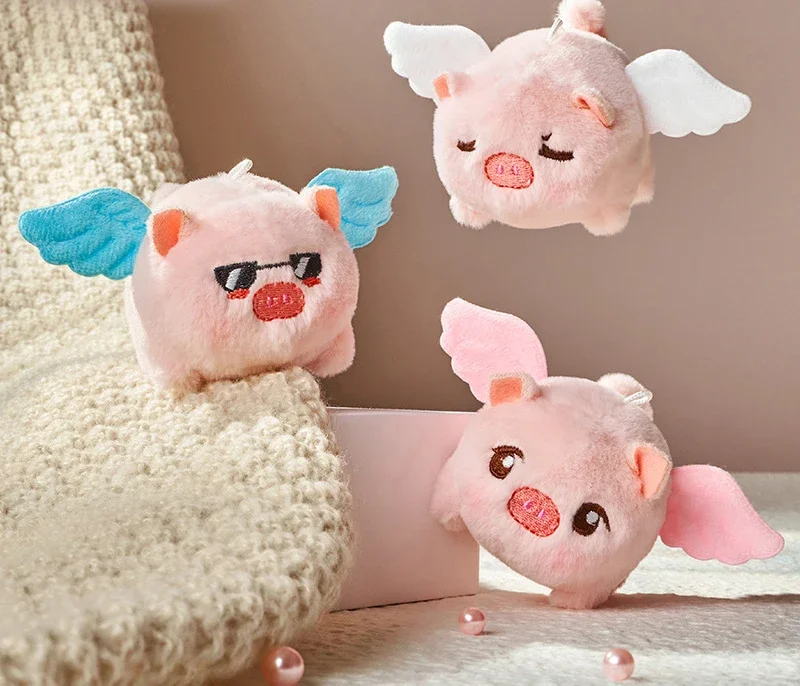 

Cartoon Cute Soft Angel Pig Small Flying Pig Pull String Plush Toy Keychain Fun Charm Doll Keychain Fashion Backpack Charm