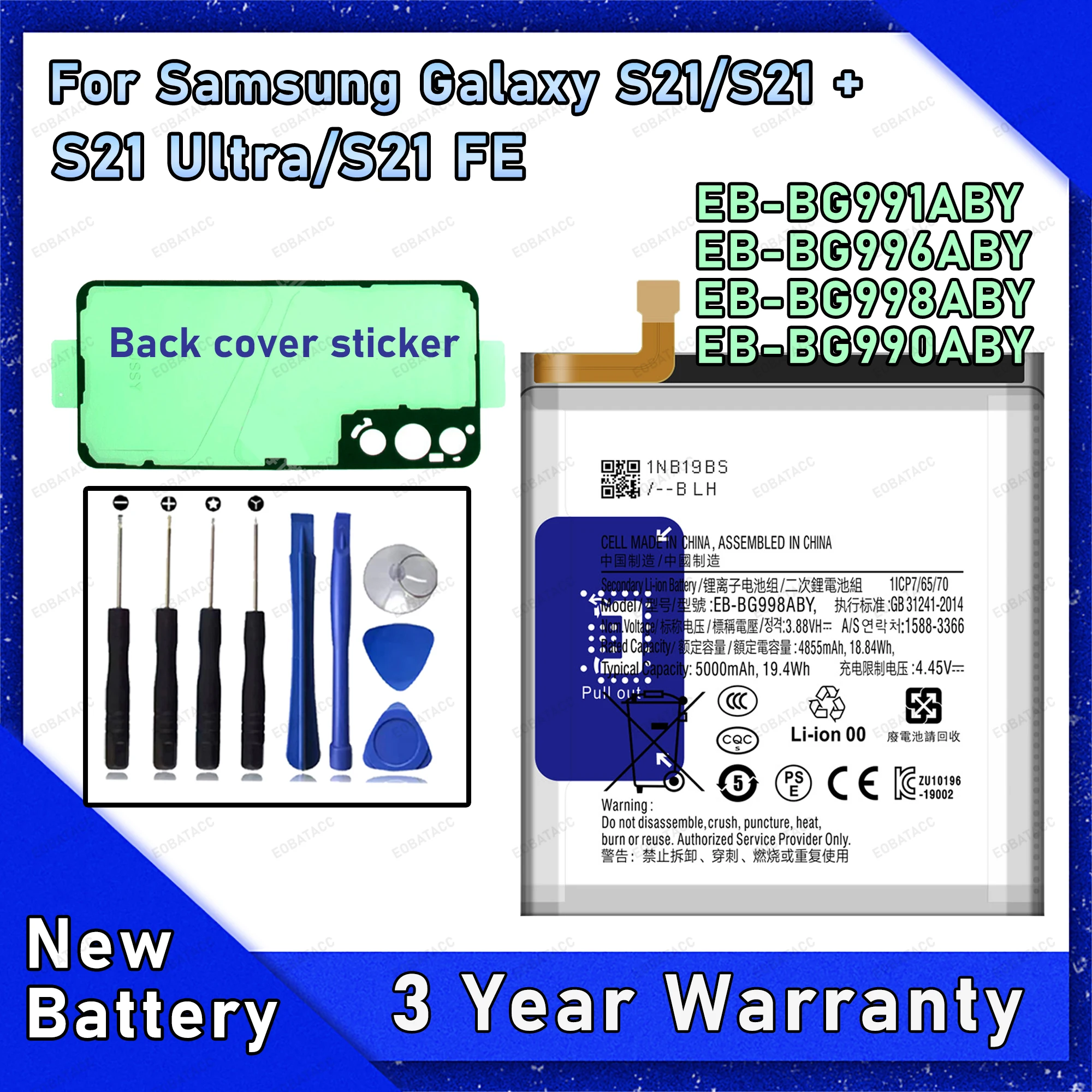 Replacement Battery EB-BG990ABY EB-BG998ABY EB-BG996ABY EB-BG991ABY For Samsung Galaxy S21 S21 Ultra S21 Plus S21 FE 5G+Tools