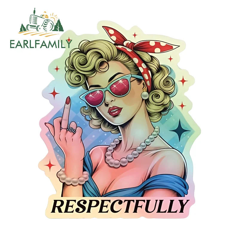 EARLFAMILY Respectfully Middle Finger Sassy Girl Stickers Windshield Rear Decal Suitable for Auto Car Wiper Door Window Decor