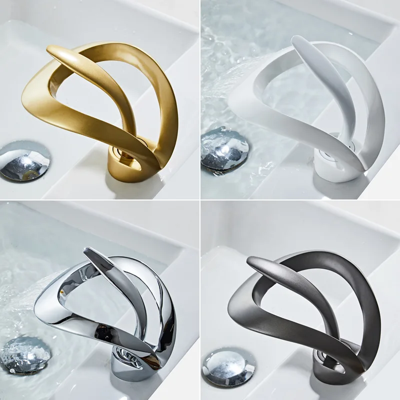 Bathroom Basin Taps Single Handle Waterfall Faucet Solid Brass  Mixer  Creative Hollowed Out Design Water Tap