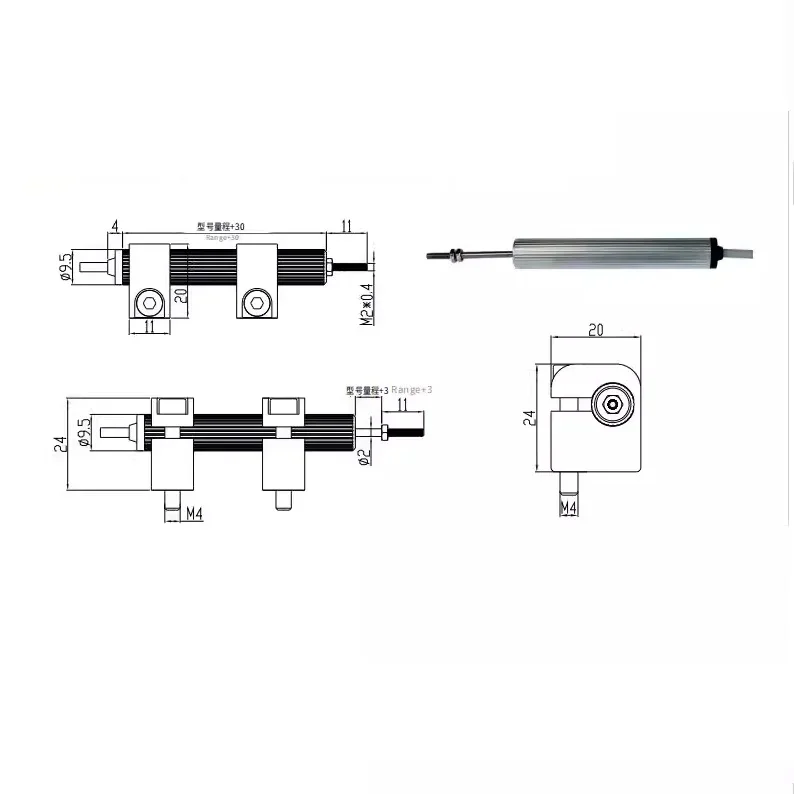 Nuevo Mini Sensor de posición lineal KPM9, Sensor de desplazamiento de varilla de tracción de 9,5mm de diámetro, regla electrónica de rango de 10, 20, 30 y 50mm