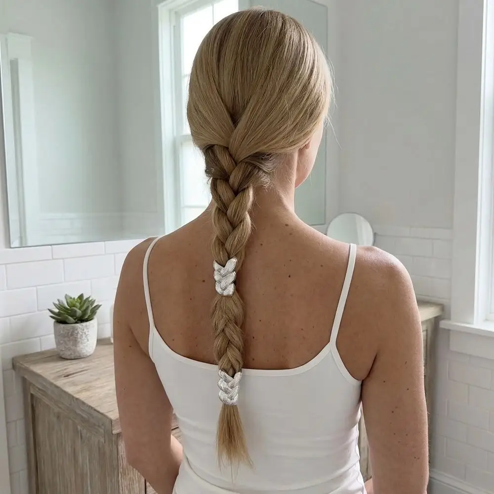 Light Luxury Elastic Metal Braid Rubber Band Gold Alloy Ponytail Hair Rope Ponytail Hair Tie Silver Hair Scrunchie Fashion
