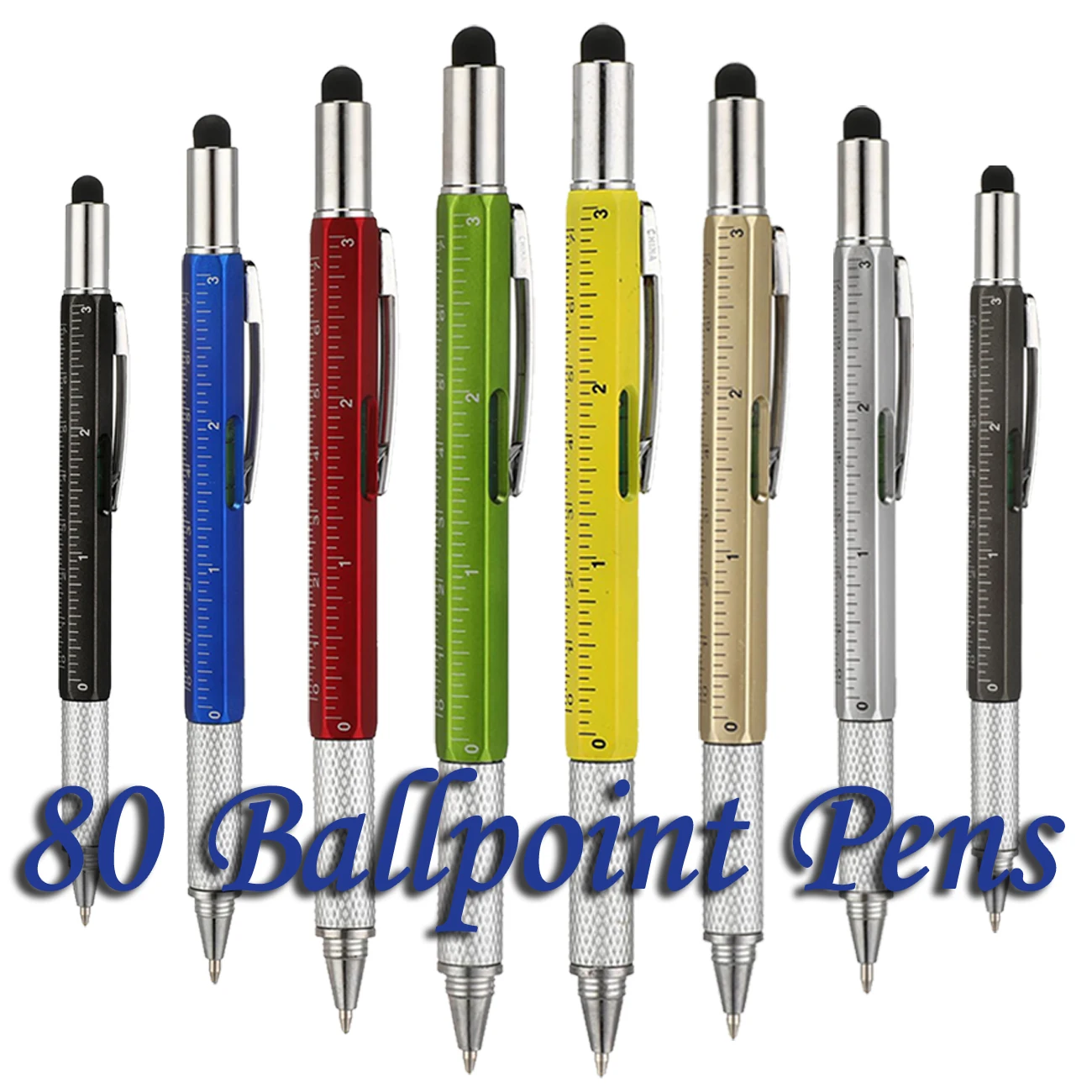 

80PCS 6 in1 Multifunction Ballpoint Pen With Modern Handheld Tool Measure Technical Ruler Screwdriver Touch Screen Stylus Spirit