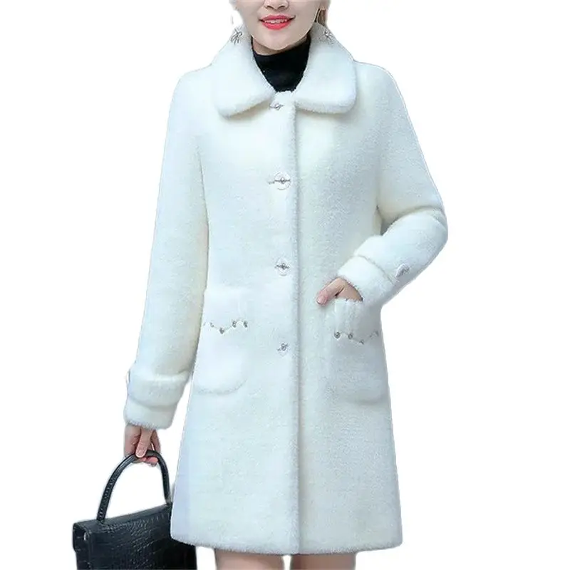 

Women Imitation Mink Velvet Overcoat Nice Autumn Winter New Female Woolen Coat Jacket Femme High Grade Golden Mink Wool Coat