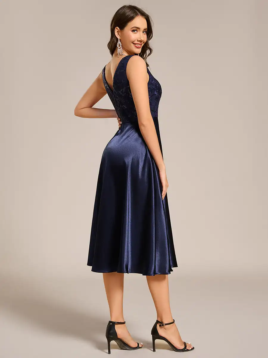 Elegant Evening Dresses Deep V-Neck Strapless Knee-Length 2025 Ever Pretty of A-Line Navy Blue Wedding Guest Dress