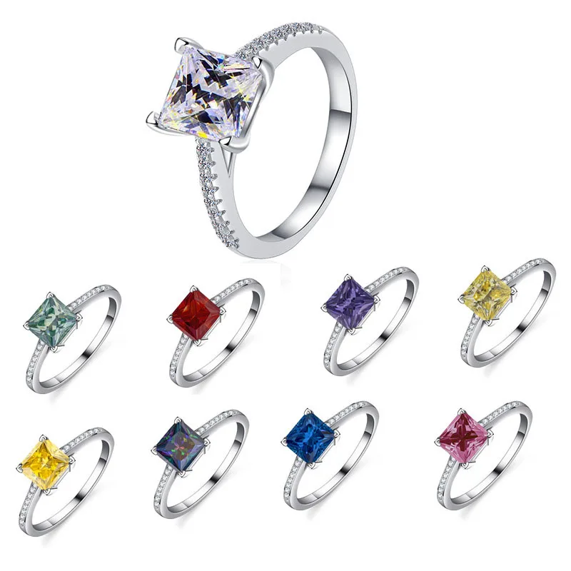 Square Genuine Garnet Amethyst Citrine Peridot Blue Topaz 925 Sterling Silver Rings for Women Colorful Gemstone Jewelry Anillos