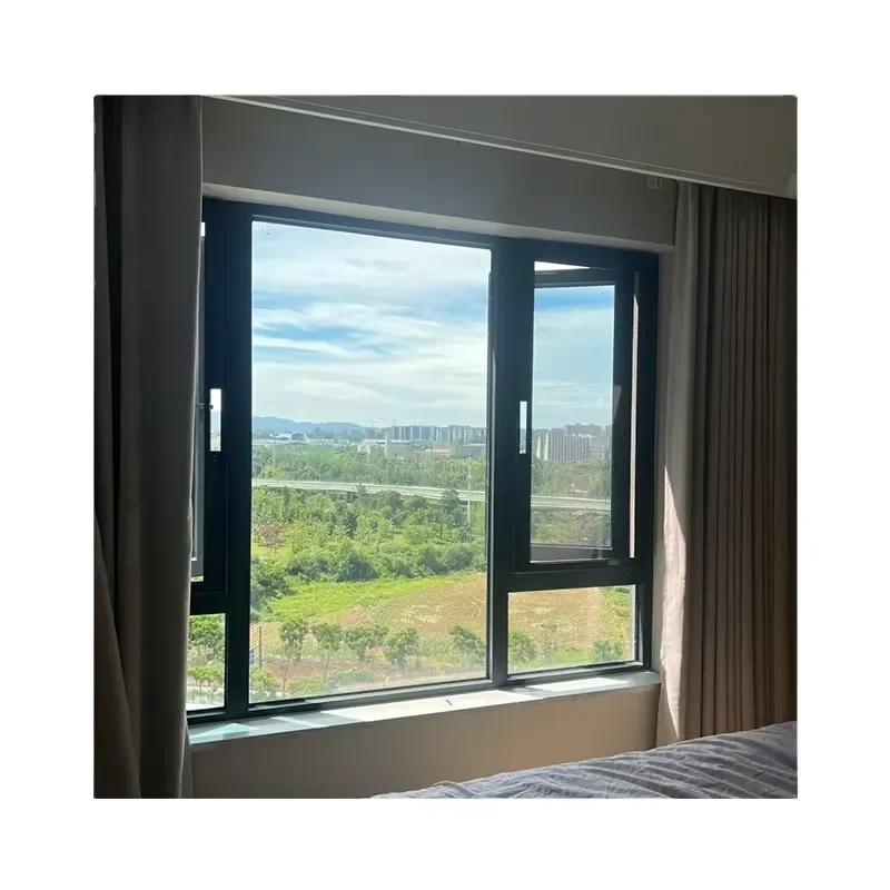 High-Wind-Resistant Aluminum Windows with Black Frame for Apartment Use