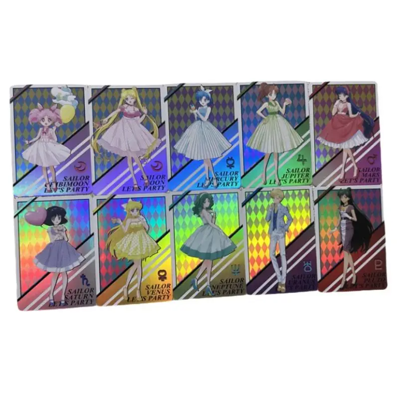 Sailor Moon Flash Card Usagi Tsukino Mizuno Ami Kino Makoto Aino Minako Diy Color 10Pcs Anime Collection Action Toy Figures Gift