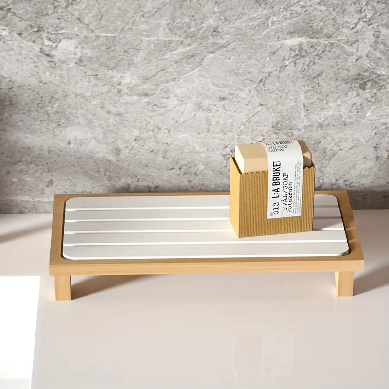 Suction Cup Sink Caddy Organizer, Quick-Drying Stone Soap Dispenser Tray with Drainage Holes, Multifunctional Drain Rack