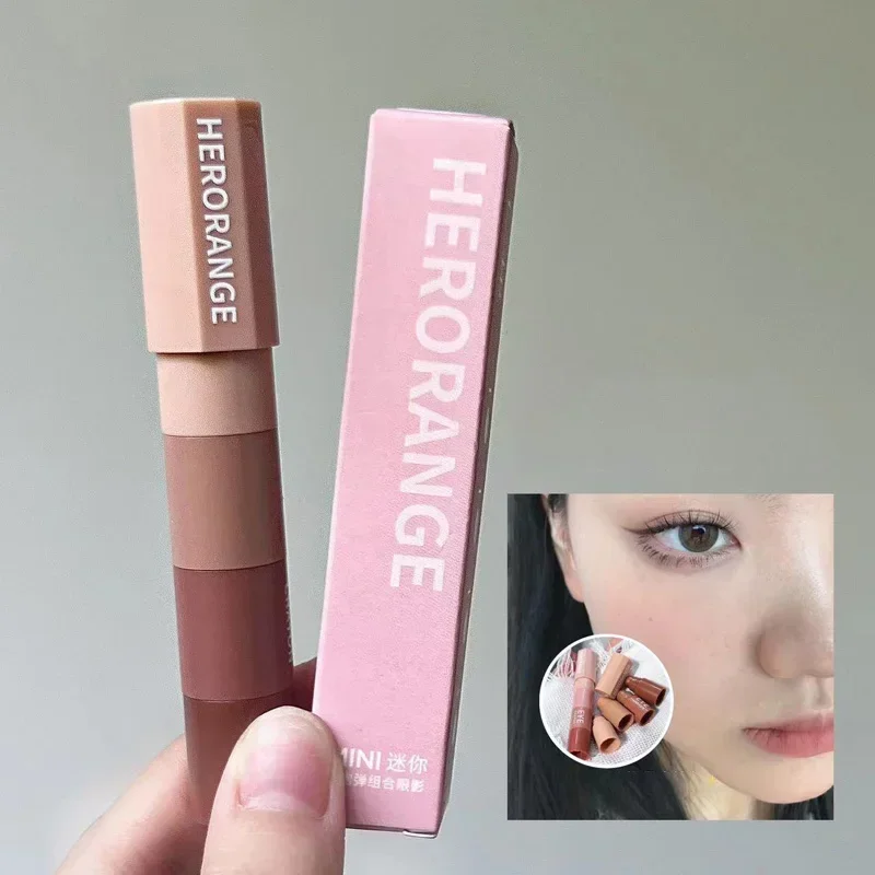 Heallor 4 In 1 Oogschaduw Potloodkit Fluwelen Matte Pigment Glinstert Make-Upcombinatie Roze Bruine Mini Oogschaduwpen Cos