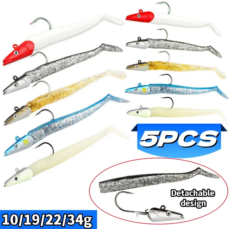 Lead Head Jigs Soft Glow Eel Fishing Lures Silicone Swimbaits with Hooks Artificial Bait Sinking Baits for Saltwater Freshwater