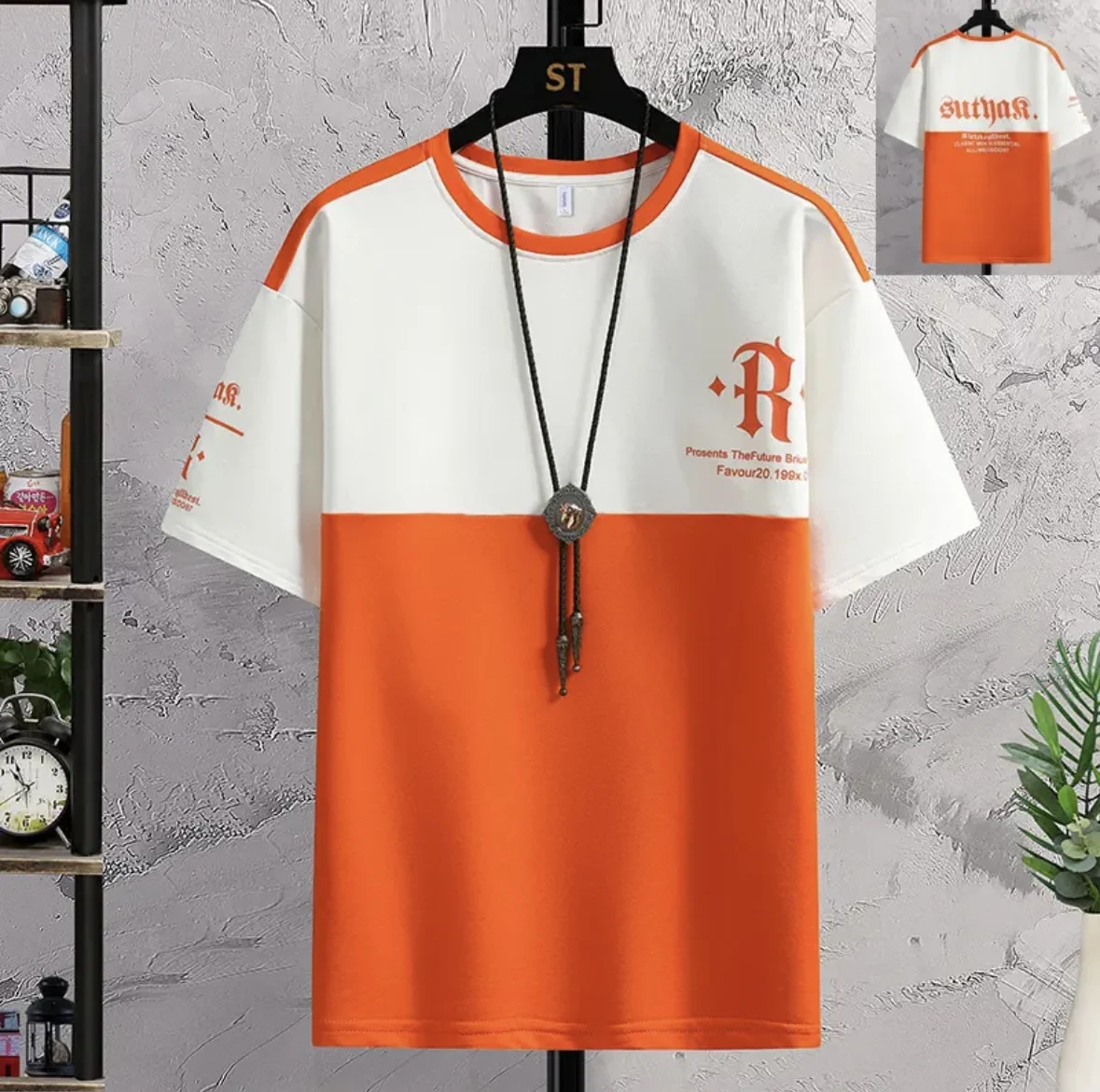 

Ice silk short sleeved T-shirt men's summer fashion brand half sleeved fashion ins American printed top men's summer clothing