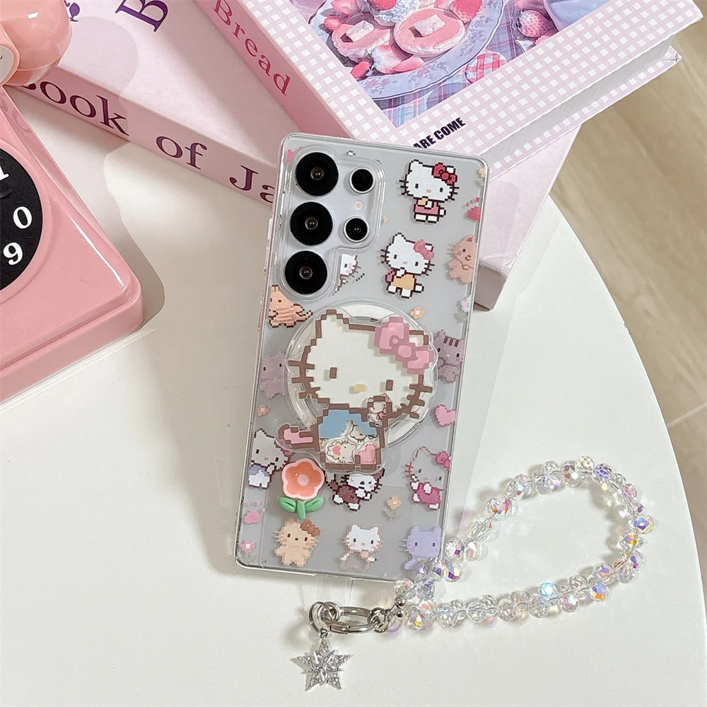 

Kawaii Kitty Cat Magnetic Phone Case for Samsung Galaxy S25 Ultra S24 S23 Ultra Cover For Magsafe Shake Holder Protection Cases