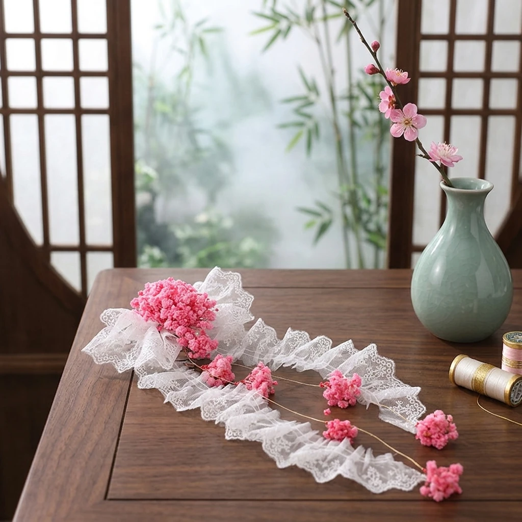 Hair Accessory Secure-Fit Hair Clip for Weddings Pink Baby Breath Lace Bow Tassel Chinese Style Elegant Bridal Headpiece