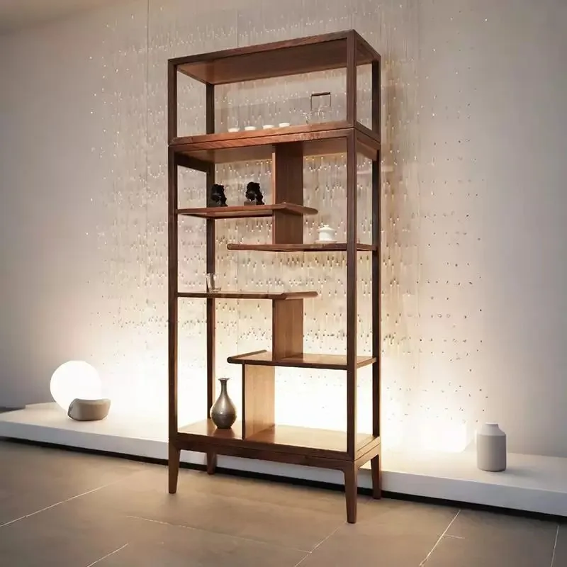 North American Black Walnut Bogu Rack Multi-Zen Tea Cabinet Antique Display Rack