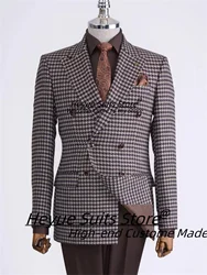 Luxuly houndstooth Casual Men Suits Slim Fit Tailor Made Groom Prom Tuxedos 2 Pieces Sets Elegant Male Blazers Costume Homme