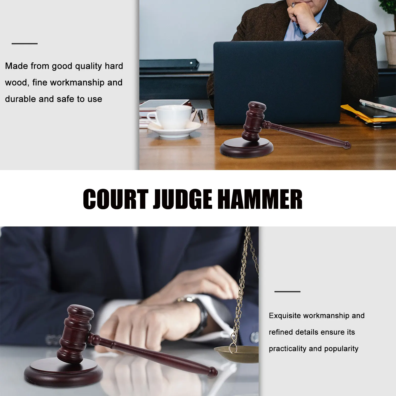 1Set Judge Gavel Wood Hard Material Smooth Edge Auction Hammer Mini Hammer for Role Activity Wooden Gavel