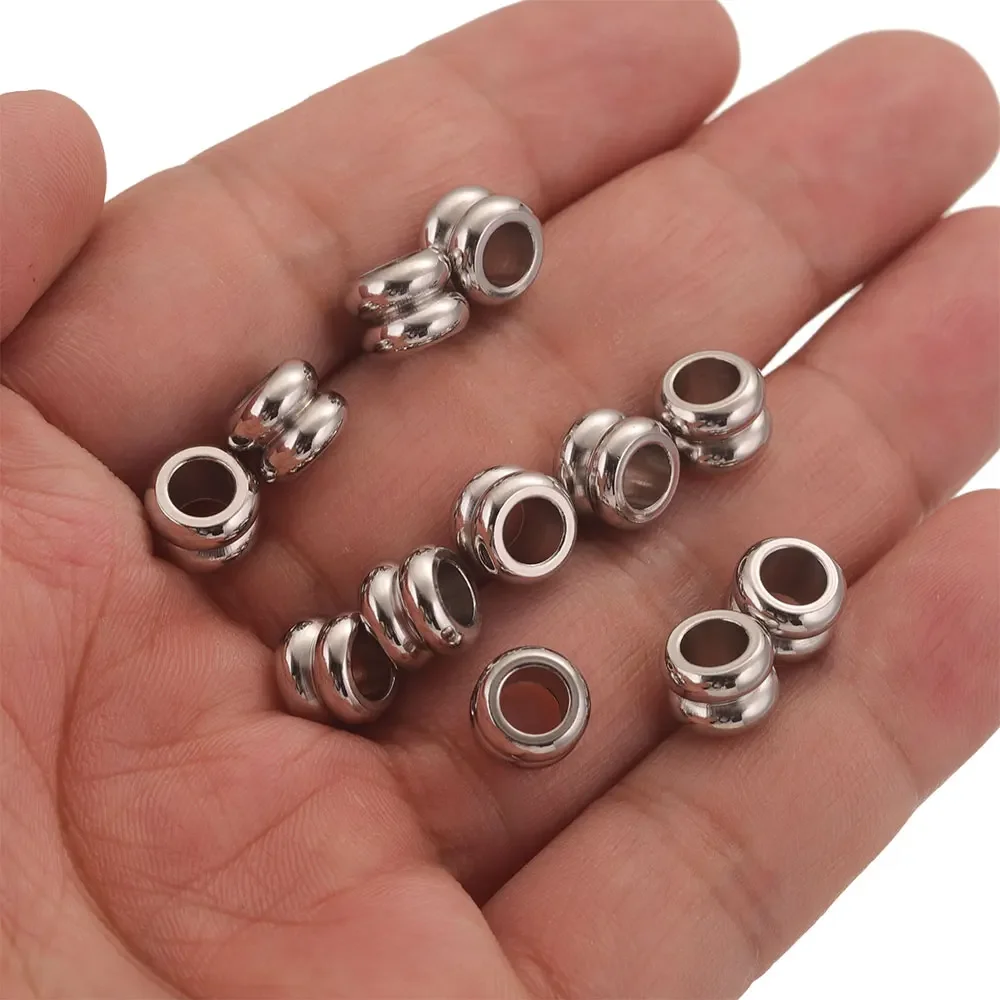 20pcs 6-9mm Stainless Steel Cylindrical Large Hole Spacer Beads Charm DIY Bracelet Necklace Jewelry Making Supplies Accessories